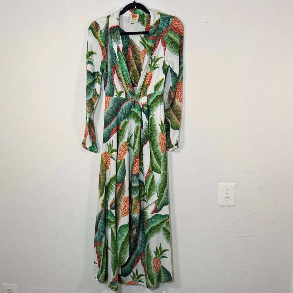 Farm Rio Forest Palm long-sleeve plunging neckline maxi dress XS - Picture 1 of 8